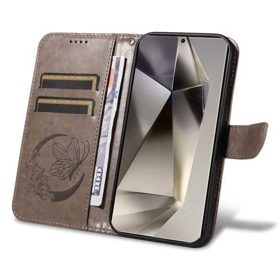 For Samsung Galaxy S25 Ultra 5G Swallowtail Butterfly Embossed Leather Phone Case(Grey)