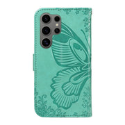 For Samsung Galaxy S25 Ultra 5G Swallowtail Butterfly Embossed Leather Phone Case(Green)