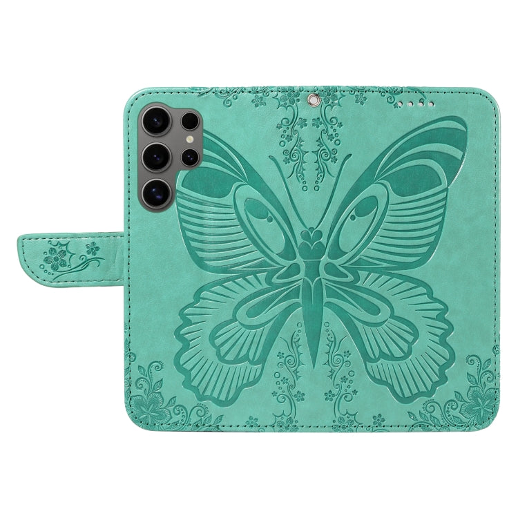 For Samsung Galaxy S25 Ultra 5G Swallowtail Butterfly Embossed Leather Phone Case(Green)