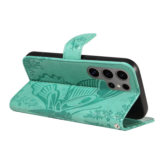 For Samsung Galaxy S25 Ultra 5G Swallowtail Butterfly Embossed Leather Phone Case(Green)