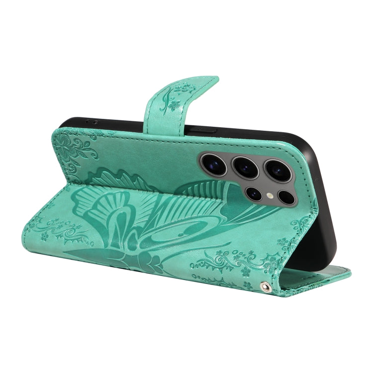 For Samsung Galaxy S25 Ultra 5G Swallowtail Butterfly Embossed Leather Phone Case(Green)