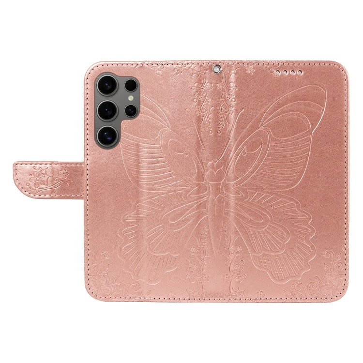 For Samsung Galaxy S25 Ultra 5G Swallowtail Butterfly Embossed Leather Phone Case(Rose Gold)