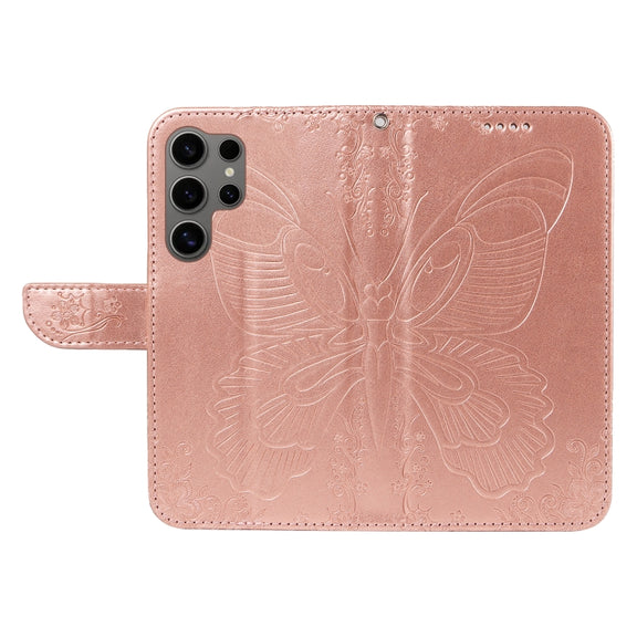 For Samsung Galaxy S25 Ultra 5G Swallowtail Butterfly Embossed Leather Phone Case(Rose Gold)