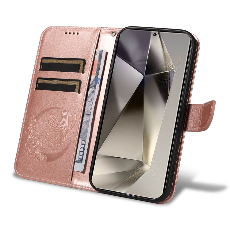 For Samsung Galaxy S25 Ultra 5G Swallowtail Butterfly Embossed Leather Phone Case(Rose Gold)