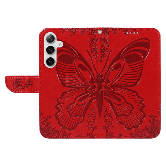 For Samsung Galaxy S25 / S24 5G Swallowtail Butterfly Embossed Leather Phone Case(Red)