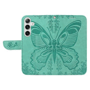 For Samsung Galaxy S25 / S24 5G Swallowtail Butterfly Embossed Leather Phone Case(Green)