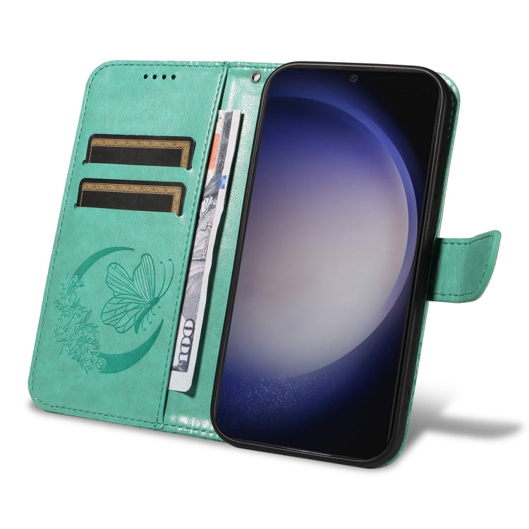 For Samsung Galaxy S25 / S24 5G Swallowtail Butterfly Embossed Leather Phone Case(Green)