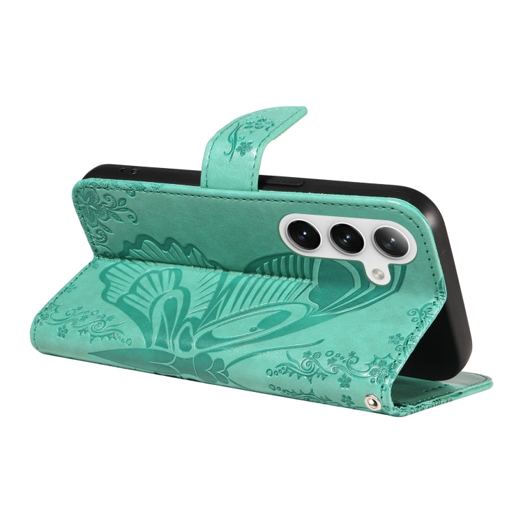 For Samsung Galaxy S25 / S24 5G Swallowtail Butterfly Embossed Leather Phone Case(Green)
