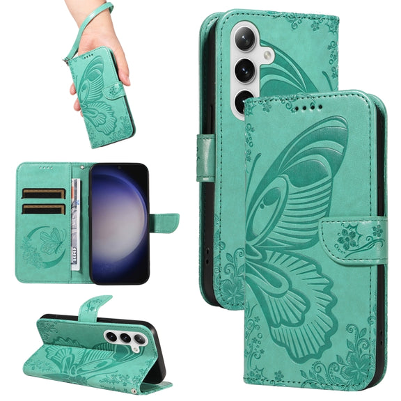 For Samsung Galaxy S25 / S24 5G Swallowtail Butterfly Embossed Leather Phone Case(Green)