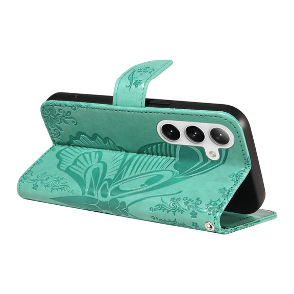 For Samsung Galaxy S25 / S24 5G Swallowtail Butterfly Embossed Leather Phone Case(Green)