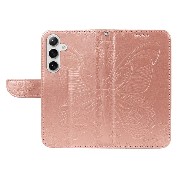 For Samsung Galaxy S25 / S24 5G Swallowtail Butterfly Embossed Leather Phone Case(Rose Gold)
