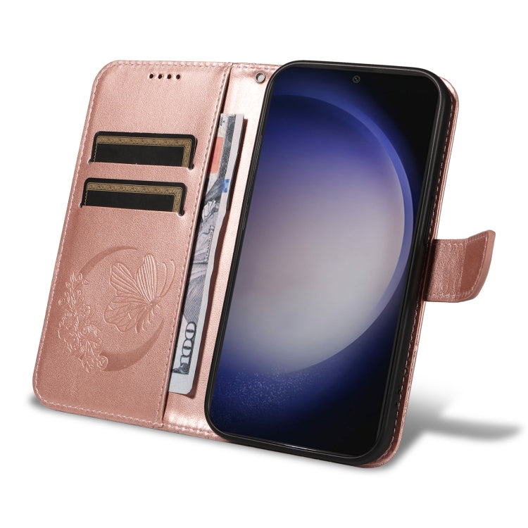 For Samsung Galaxy S25 / S24 5G Swallowtail Butterfly Embossed Leather Phone Case(Rose Gold)