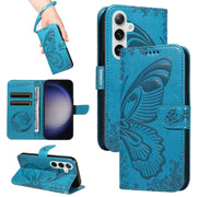 For Samsung Galaxy S25+ / S24+ 5G Swallowtail Butterfly Embossed Leather Phone Case(Blue)