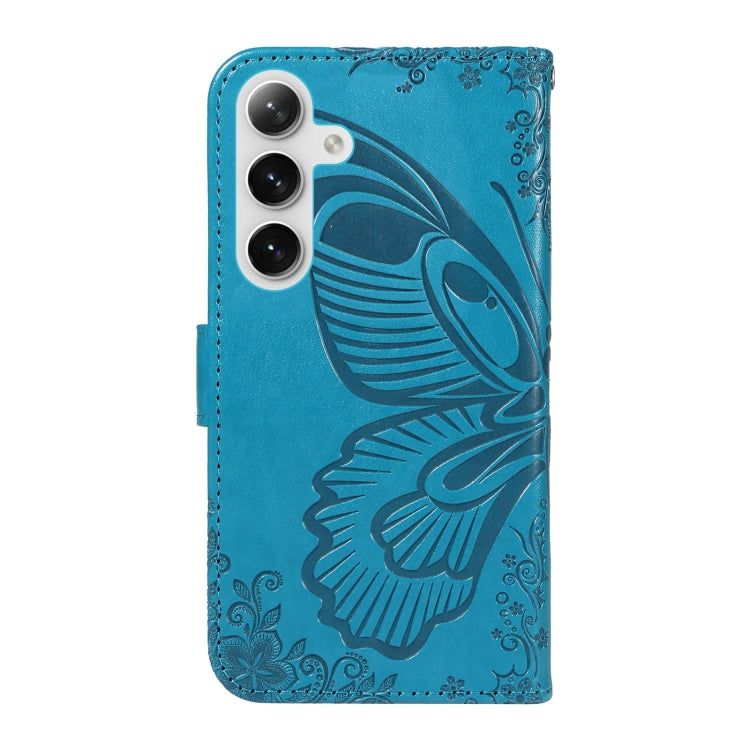 For Samsung Galaxy S25+ / S24+ 5G Swallowtail Butterfly Embossed Leather Phone Case(Blue)