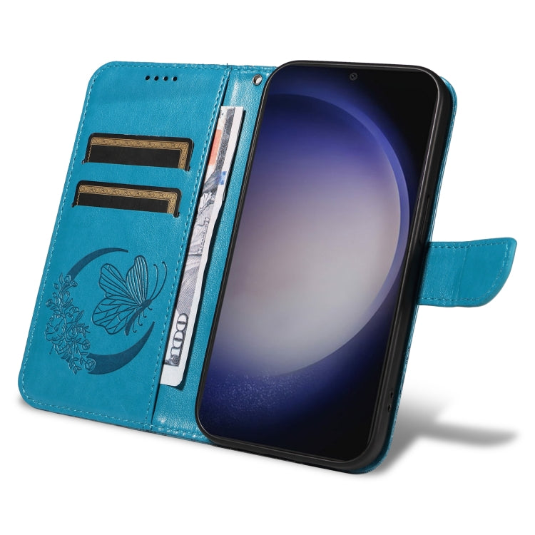 For Samsung Galaxy S25+ / S24+ 5G Swallowtail Butterfly Embossed Leather Phone Case(Blue)