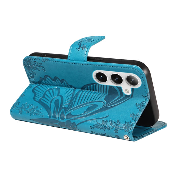For Samsung Galaxy S25+ / S24+ 5G Swallowtail Butterfly Embossed Leather Phone Case(Blue)