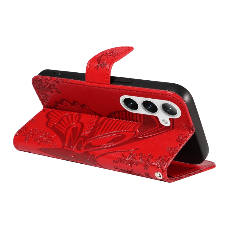 For Samsung Galaxy S25+ / S24+ 5G Swallowtail Butterfly Embossed Leather Phone Case(Red)