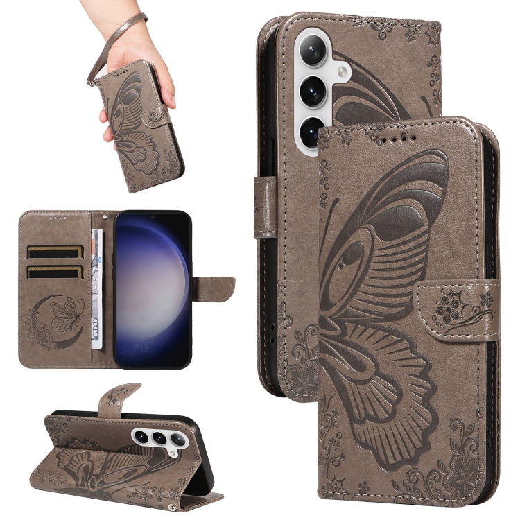 For Samsung Galaxy S25+ / S24+ 5G Swallowtail Butterfly Embossed Leather Phone Case(Grey)
