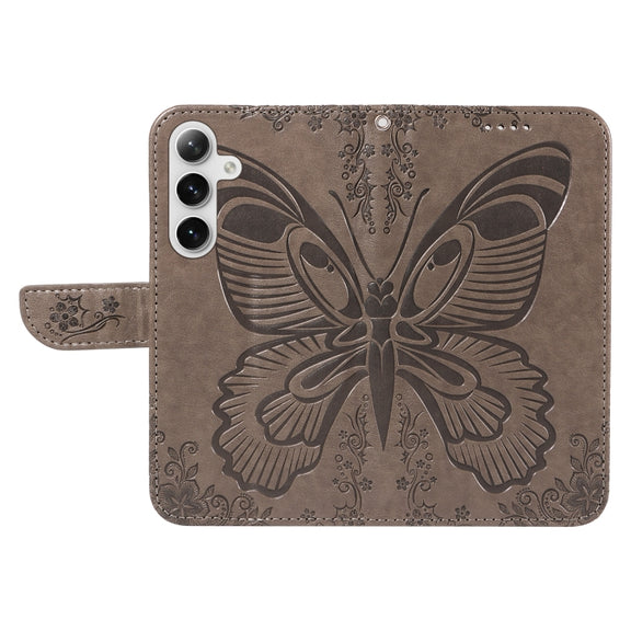 For Samsung Galaxy S25+ / S24+ 5G Swallowtail Butterfly Embossed Leather Phone Case(Grey)