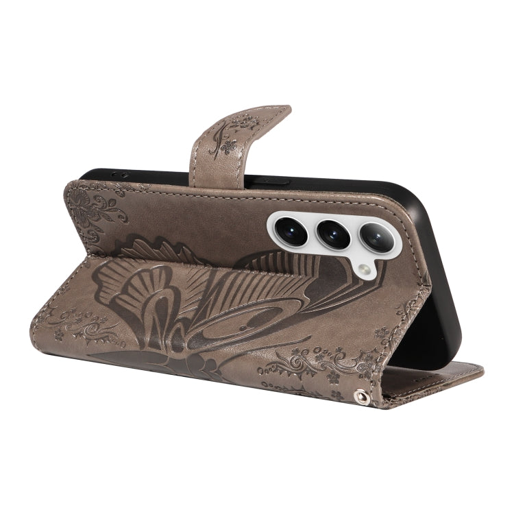 For Samsung Galaxy S25+ / S24+ 5G Swallowtail Butterfly Embossed Leather Phone Case(Grey)