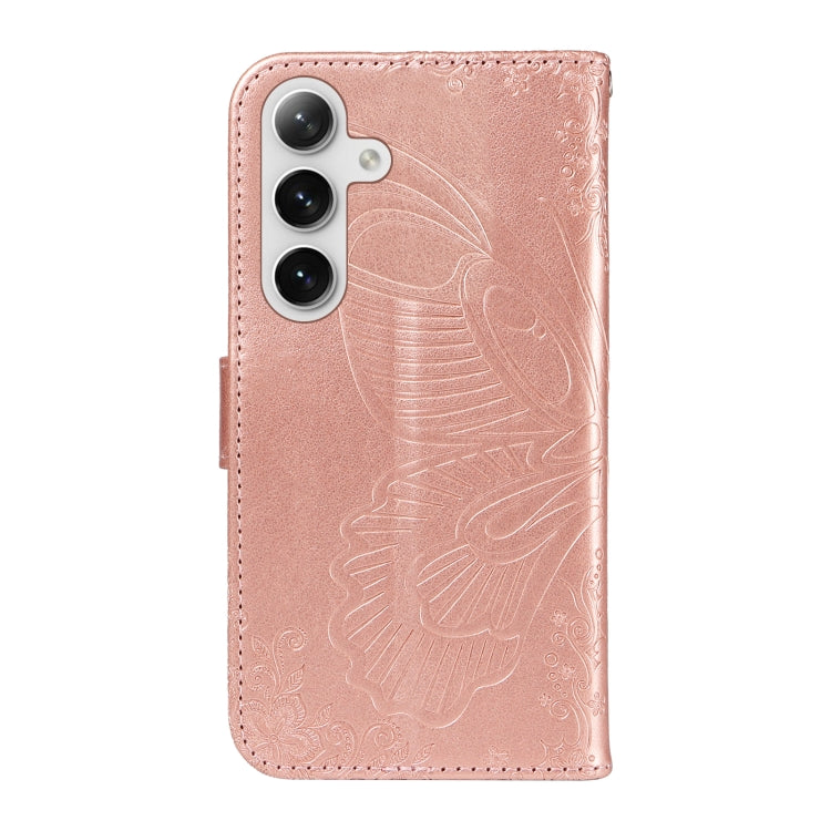 For Samsung Galaxy S25+ / S24+ 5G Swallowtail Butterfly Embossed Leather Phone Case(Rose Gold)