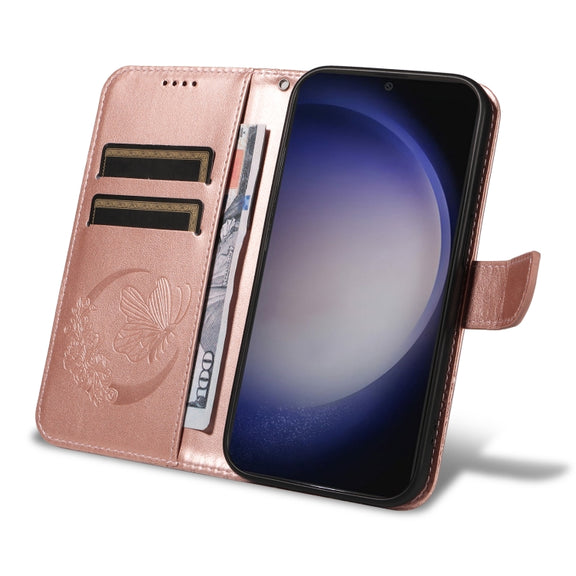 For Samsung Galaxy S25+ / S24+ 5G Swallowtail Butterfly Embossed Leather Phone Case(Rose Gold)