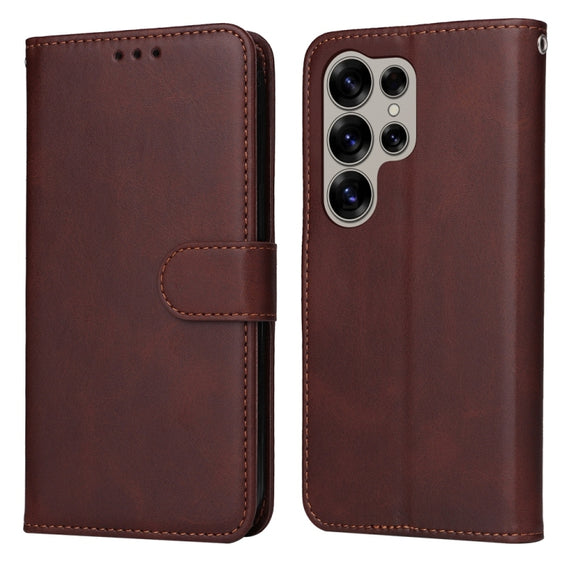 For Samsung Galaxy S25 Ultra 5G Classic Calf Texture Flip Leather Phone Case(Brown)