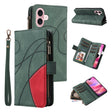 For iPhone 16 Dual-color 9 Card Slots Zipper Wallet Leather Phone Case(Green) - iPhone 16 Cases by PMC TechLife | Online Shopping South Africa | PMC TechLife | Buy Now Pay Later Mobicred