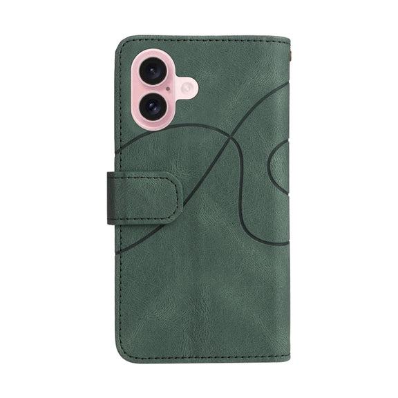 For iPhone 16 Dual-color 9 Card Slots Zipper Wallet Leather Phone Case(Green)