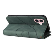 For iPhone 16 Dual-color 9 Card Slots Zipper Wallet Leather Phone Case(Green)