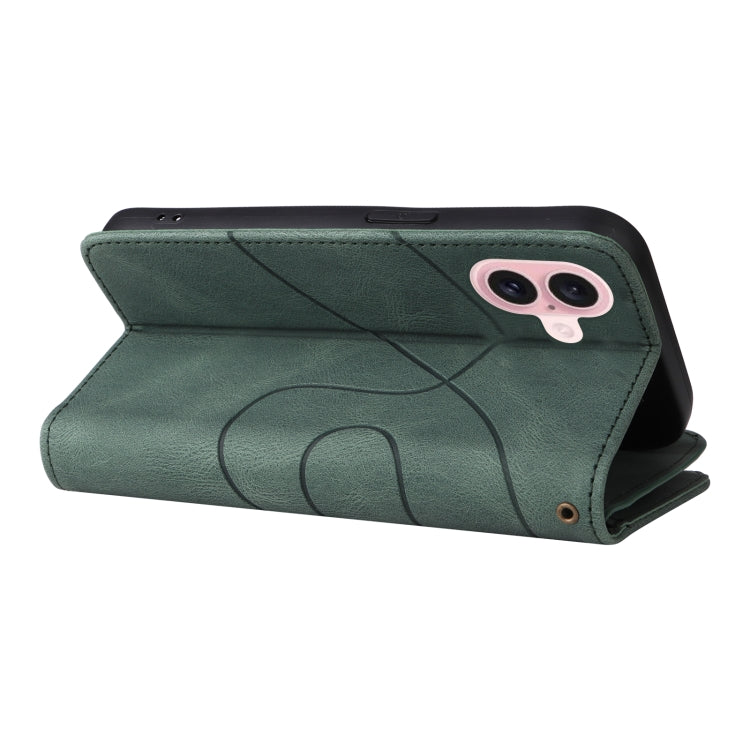 For iPhone 16 Dual-color 9 Card Slots Zipper Wallet Leather Phone Case(Green)