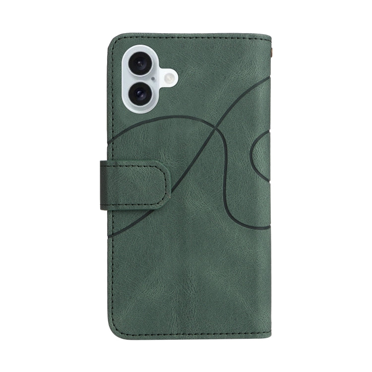 For iPhone 16 Plus Dual-color 9 Card Slots Zipper Wallet Leather Phone Case(Green)