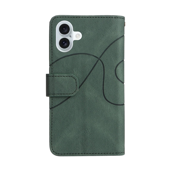 For iPhone 16 Plus Dual-color 9 Card Slots Zipper Wallet Leather Phone Case(Green)