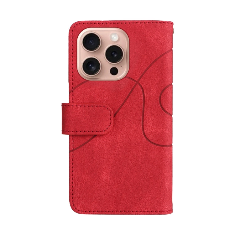 For iPhone 16 Pro Dual-color 9 Card Slots Zipper Wallet Leather Phone Case(Red)