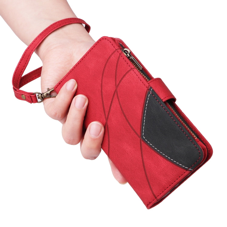 For iPhone 16 Pro Dual-color 9 Card Slots Zipper Wallet Leather Phone Case(Red)