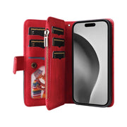 For iPhone 16 Pro Max Dual-color 9 Card Slots Zipper Wallet Leather Phone Case(Red)