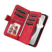 For iPhone 16 Pro Max Dual-color 9 Card Slots Zipper Wallet Leather Phone Case(Red)