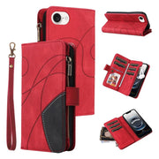 For iPhone 16e Dual-color 9 Card Slots Zipper Wallet Leather Phone Case(Red)