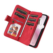 For iPhone 16e Dual-color 9 Card Slots Zipper Wallet Leather Phone Case(Red)