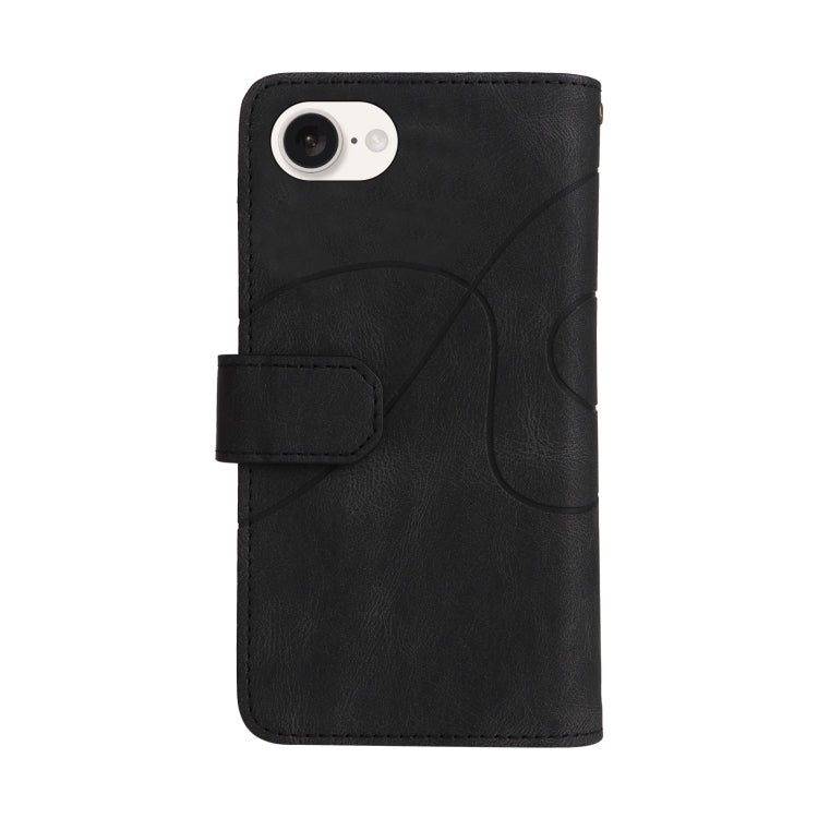 For iPhone 16e Dual-color 9 Card Slots Zipper Wallet Leather Phone Case(Black)