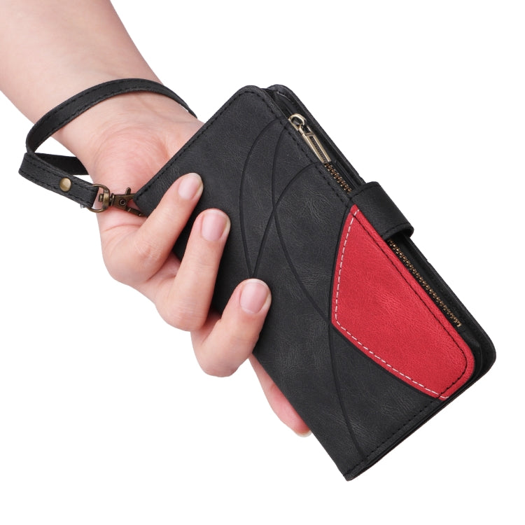 For iPhone 16e Dual-color 9 Card Slots Zipper Wallet Leather Phone Case(Black)