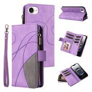 For iPhone 16e Dual-color 9 Card Slots Zipper Wallet Leather Phone Case(Purple)