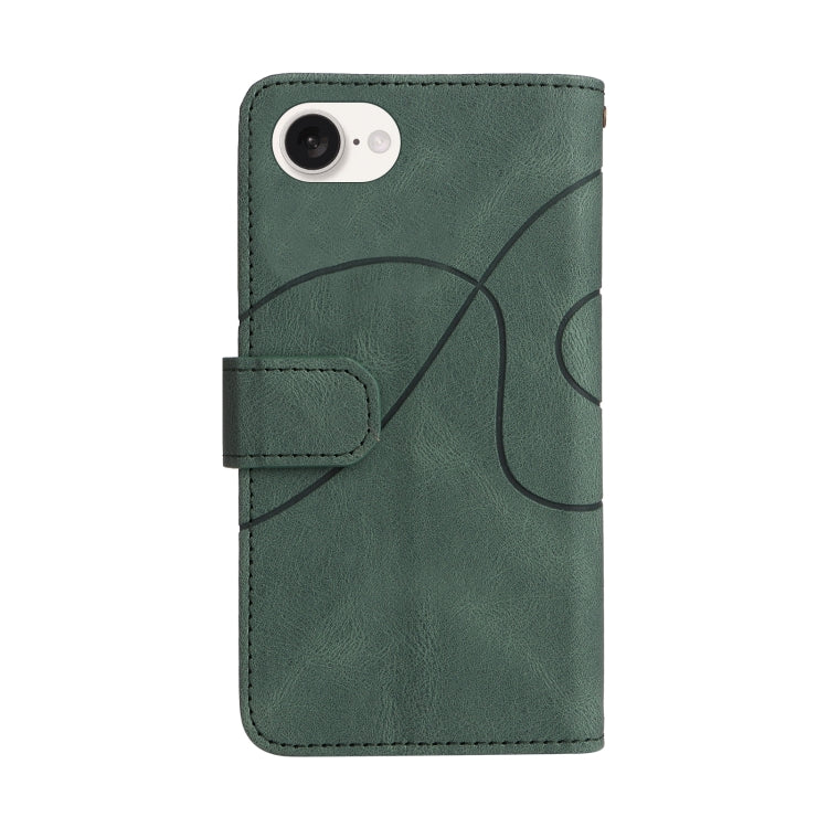 For iPhone 16e Dual-color 9 Card Slots Zipper Wallet Leather Phone Case(Green)