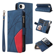 For iPhone 16e Dual-color 9 Card Slots Zipper Wallet Leather Phone Case(Blue)