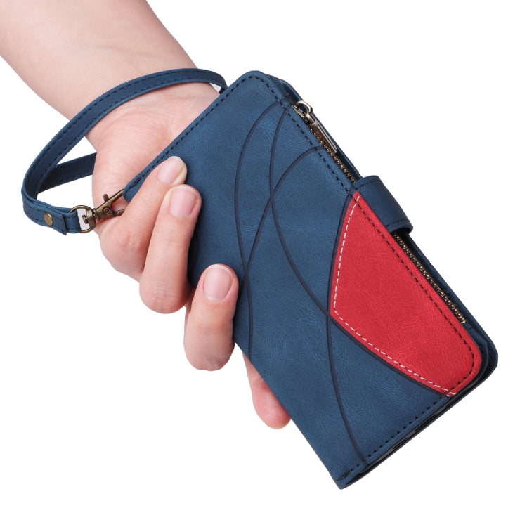 For iPhone 16e Dual-color 9 Card Slots Zipper Wallet Leather Phone Case(Blue)