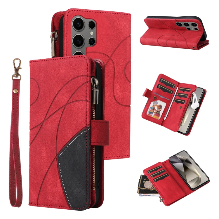 For Samsung Galaxy S25 Ultra 5G Dual-color 9 Card Slots Zipper Wallet Leather Phone Case(Red)