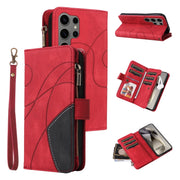 For Samsung Galaxy S25 Ultra 5G Dual-color 9 Card Slots Zipper Wallet Leather Phone Case(Red)