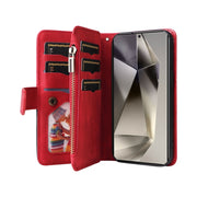 For Samsung Galaxy S25 Ultra 5G Dual-color 9 Card Slots Zipper Wallet Leather Phone Case(Red)