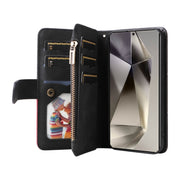For Samsung Galaxy S25 Ultra 5G Dual-color 9 Card Slots Zipper Wallet Leather Phone Case(Black)