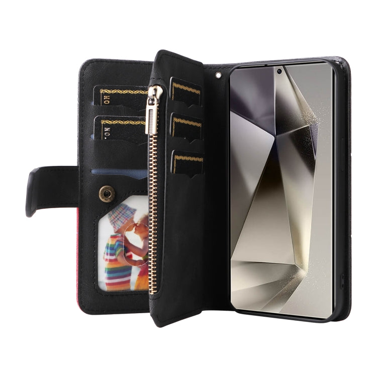For Samsung Galaxy S25 Ultra 5G Dual-color 9 Card Slots Zipper Wallet Leather Phone Case(Black)